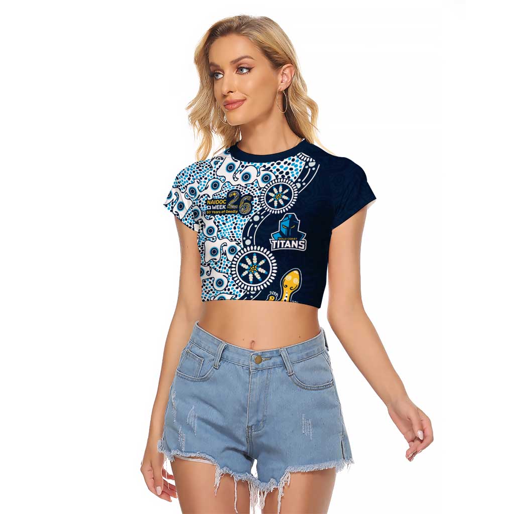 Gold Coast Titans NAIDOC Week 2026 Raglan Cropped T Shirt Aboriginal Lizard Dot Painting - 50 Years of Deadly