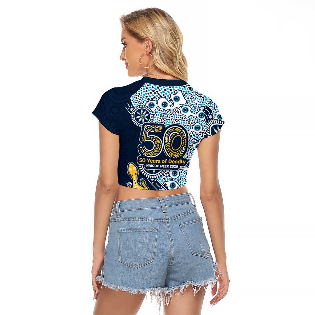 Gold Coast Titans NAIDOC Week 2026 Raglan Cropped T Shirt Aboriginal Lizard Dot Painting - 50 Years of Deadly