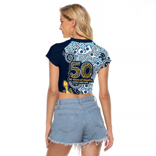 Gold Coast Titans NAIDOC Week 2026 Raglan Cropped T Shirt Aboriginal Lizard Dot Painting - 50 Years of Deadly