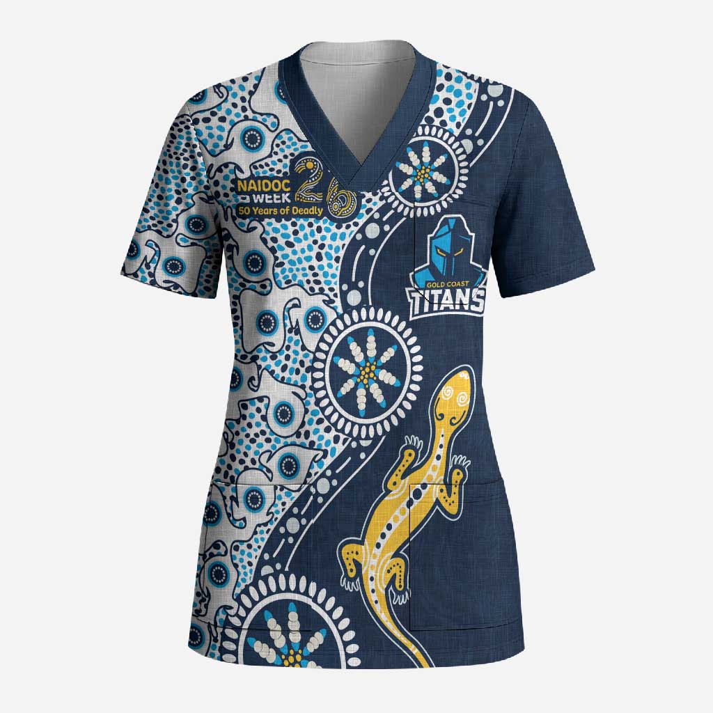 Gold Coast Titans NAIDOC Week 2026 Scrub Top Aboriginal Lizard Dot Painting - 50 Years of Deadly