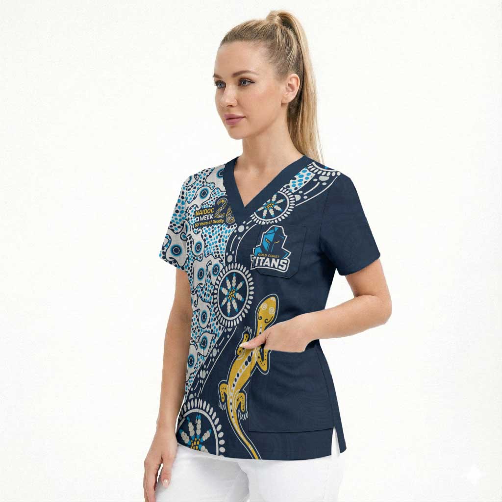 Gold Coast Titans NAIDOC Week 2026 Scrub Top Aboriginal Lizard Dot Painting - 50 Years of Deadly