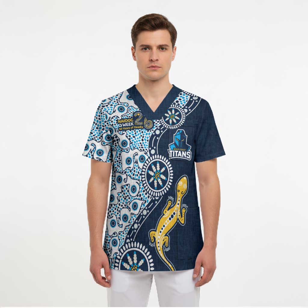 Gold Coast Titans NAIDOC Week 2026 Scrub Top Aboriginal Lizard Dot Painting - 50 Years of Deadly