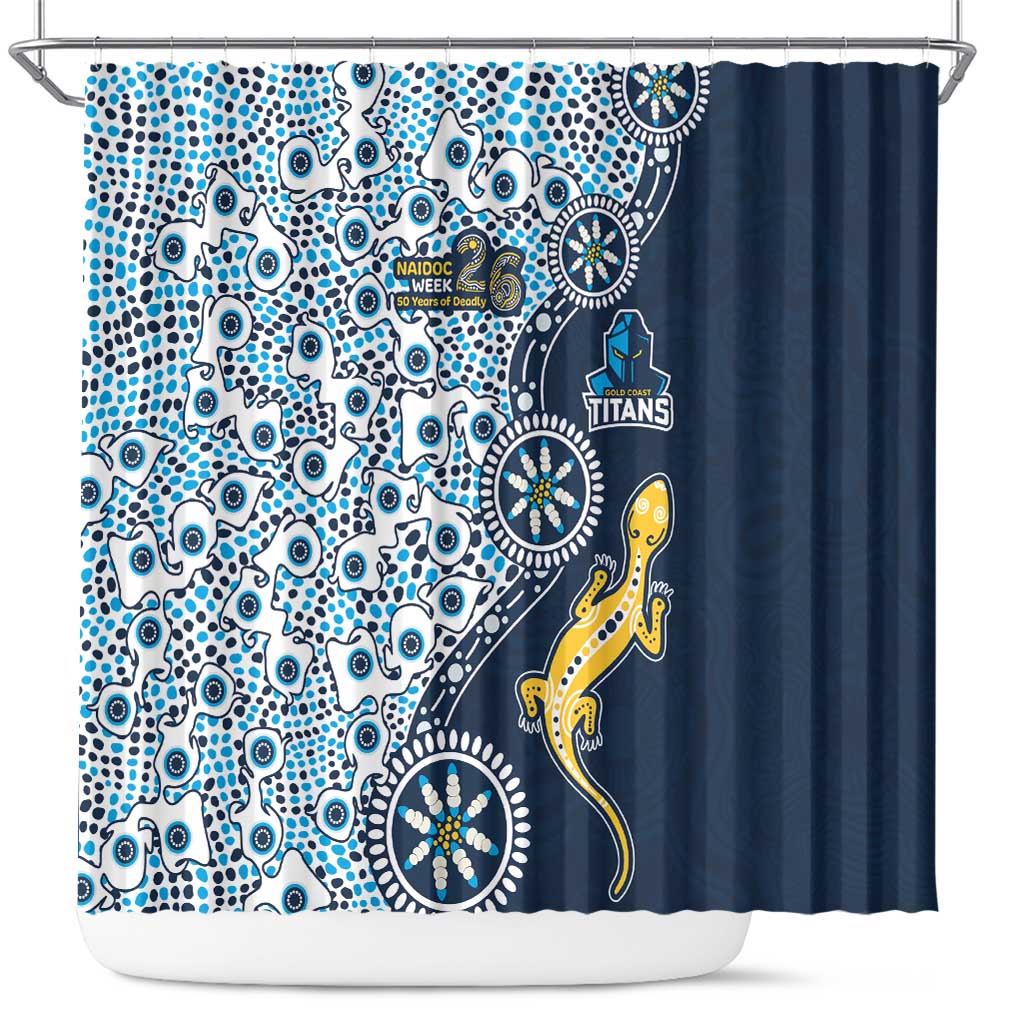 Gold Coast Titans NAIDOC Week 2026 Shower Curtain Aboriginal Lizard Dot Painting - 50 Years of Deadly