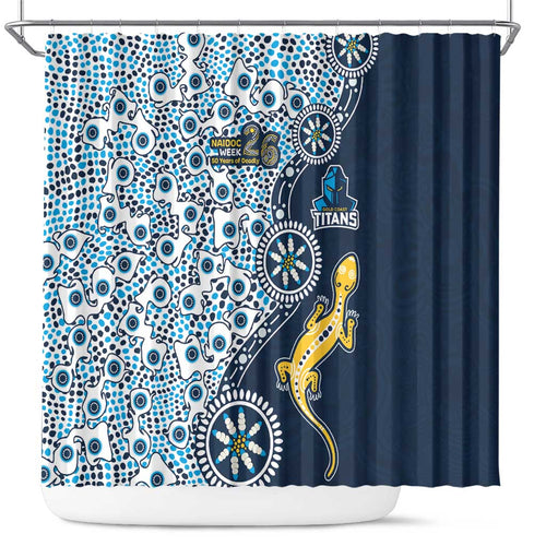 Gold Coast Titans NAIDOC Week 2026 Shower Curtain Aboriginal Lizard Dot Painting - 50 Years of Deadly