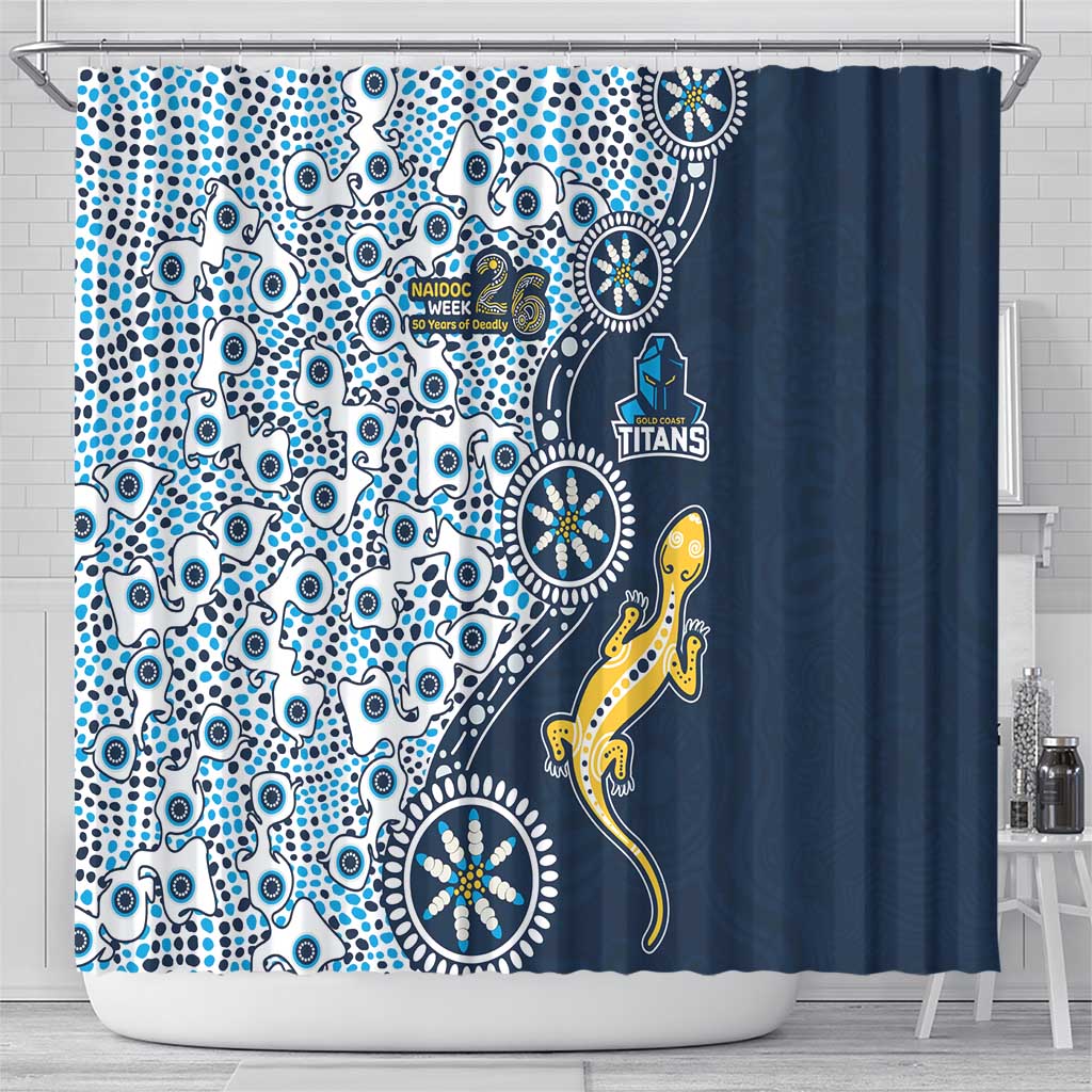 Gold Coast Titans NAIDOC Week 2026 Shower Curtain Aboriginal Lizard Dot Painting - 50 Years of Deadly