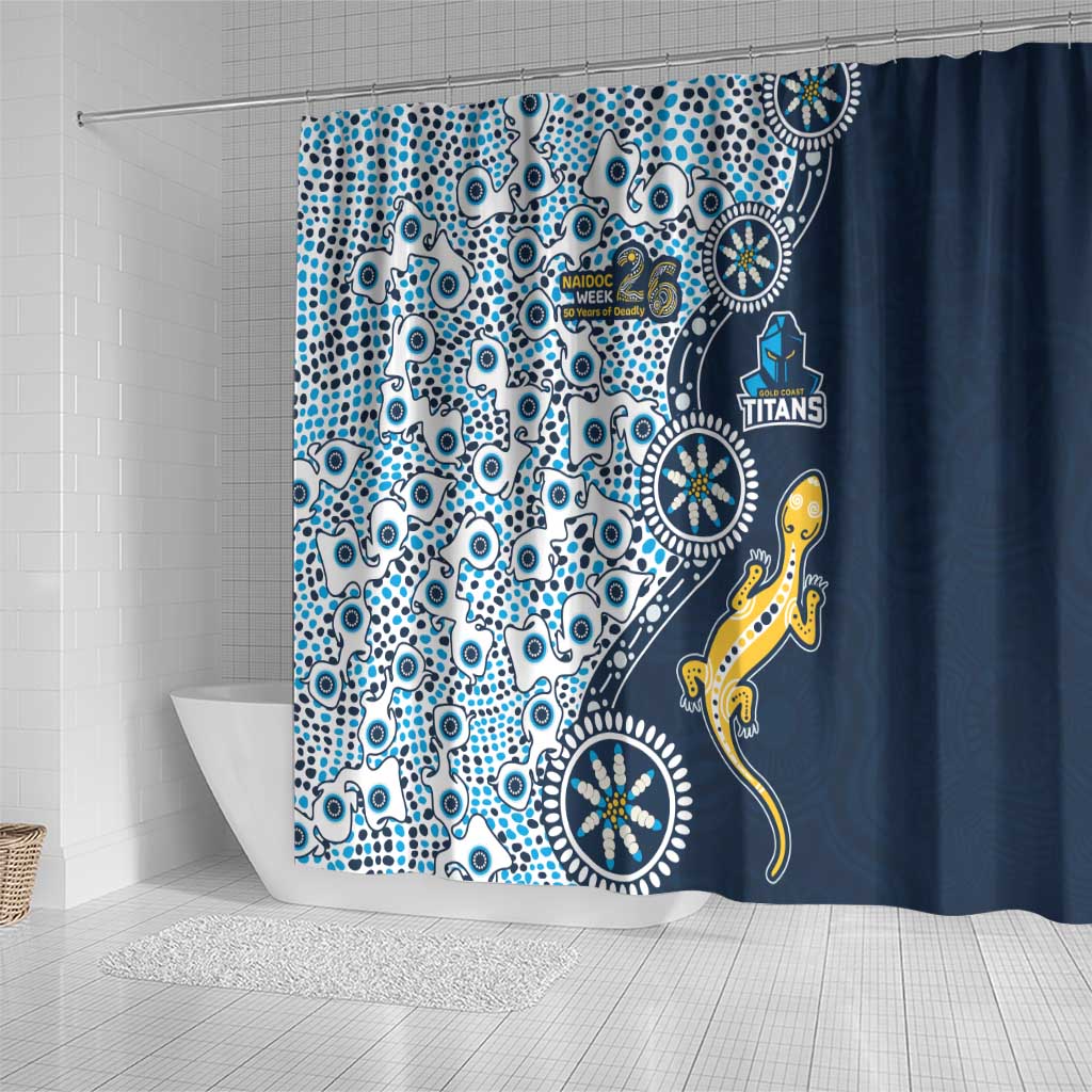 Gold Coast Titans NAIDOC Week 2026 Shower Curtain Aboriginal Lizard Dot Painting - 50 Years of Deadly