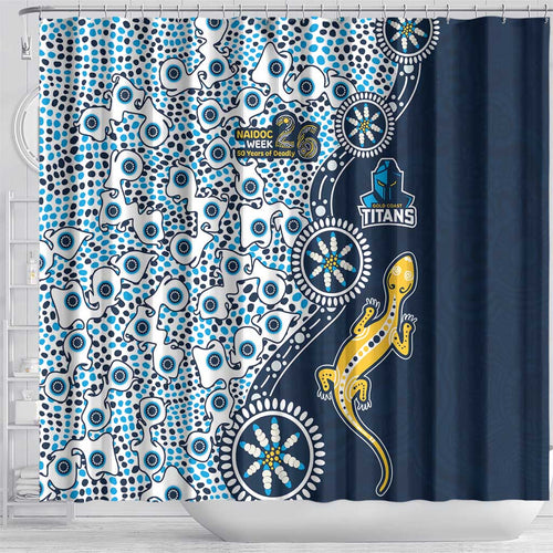 Gold Coast Titans NAIDOC Week 2026 Shower Curtain Aboriginal Lizard Dot Painting - 50 Years of Deadly