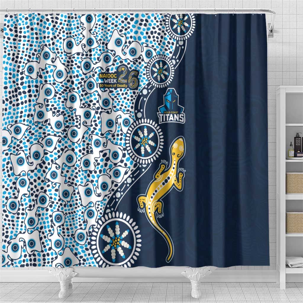 Gold Coast Titans NAIDOC Week 2026 Shower Curtain Aboriginal Lizard Dot Painting - 50 Years of Deadly