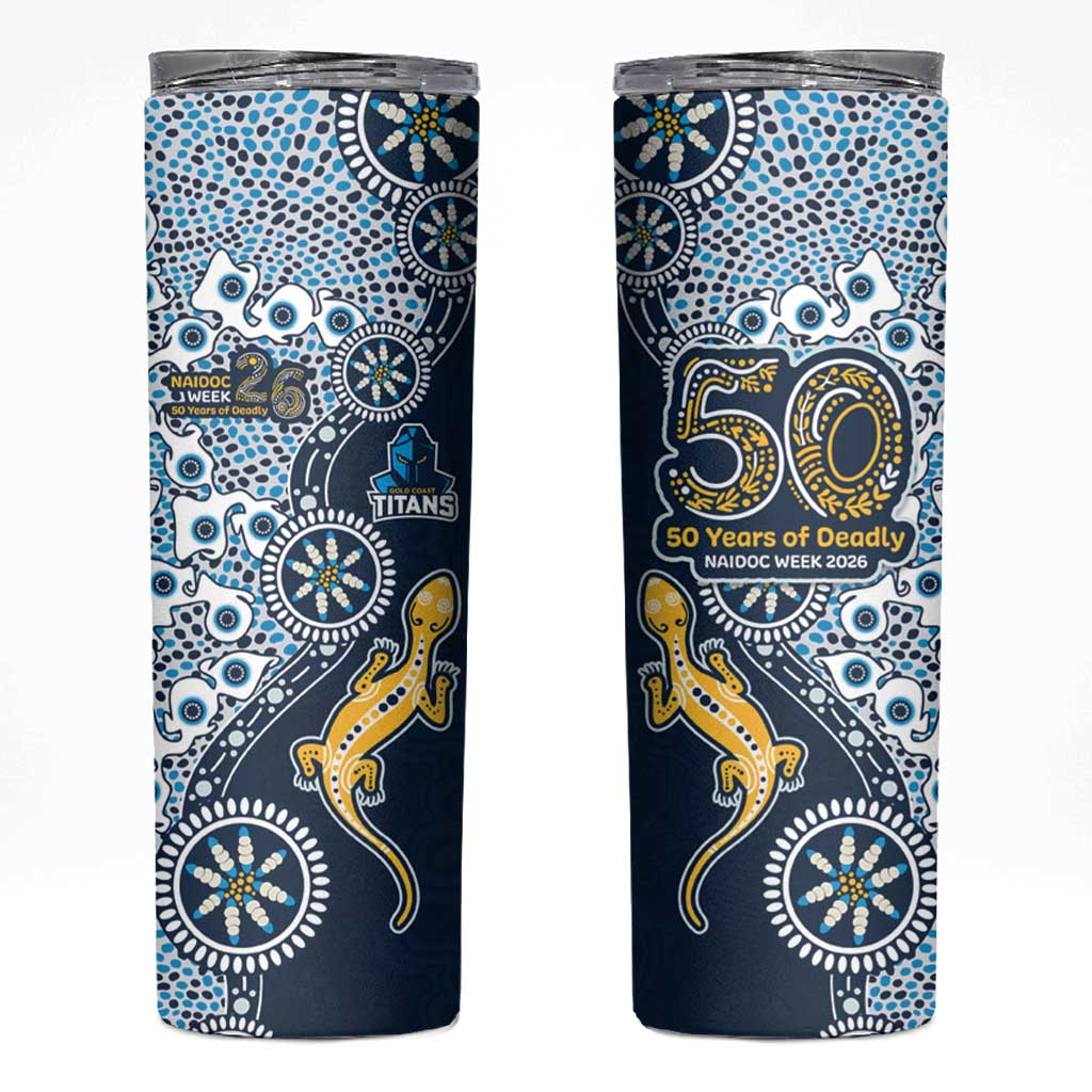 Gold Coast Titans NAIDOC Week 2026 Skinny Tumbler Aboriginal Lizard Dot Painting - 50 Years of Deadly