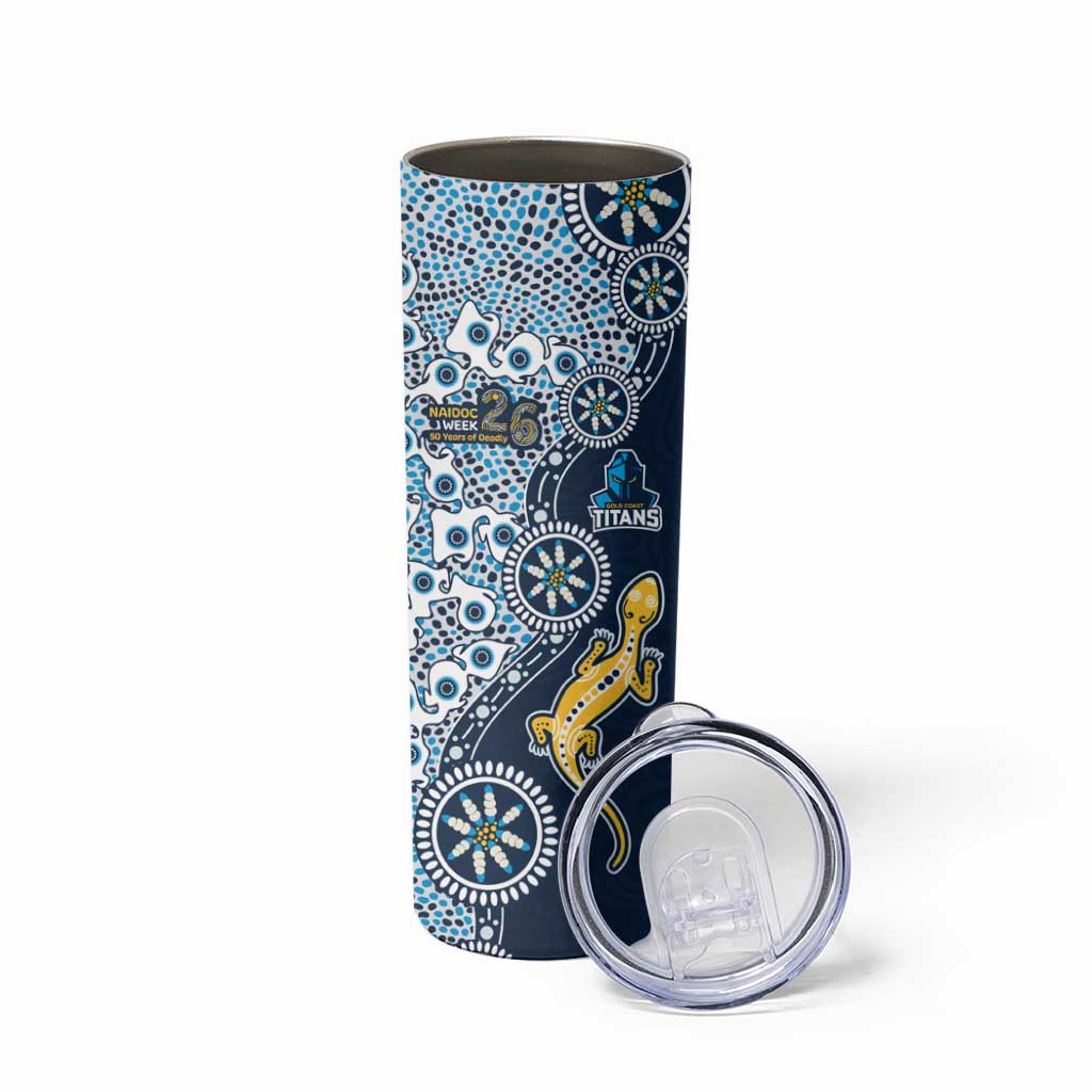 Gold Coast Titans NAIDOC Week 2026 Skinny Tumbler Aboriginal Lizard Dot Painting - 50 Years of Deadly