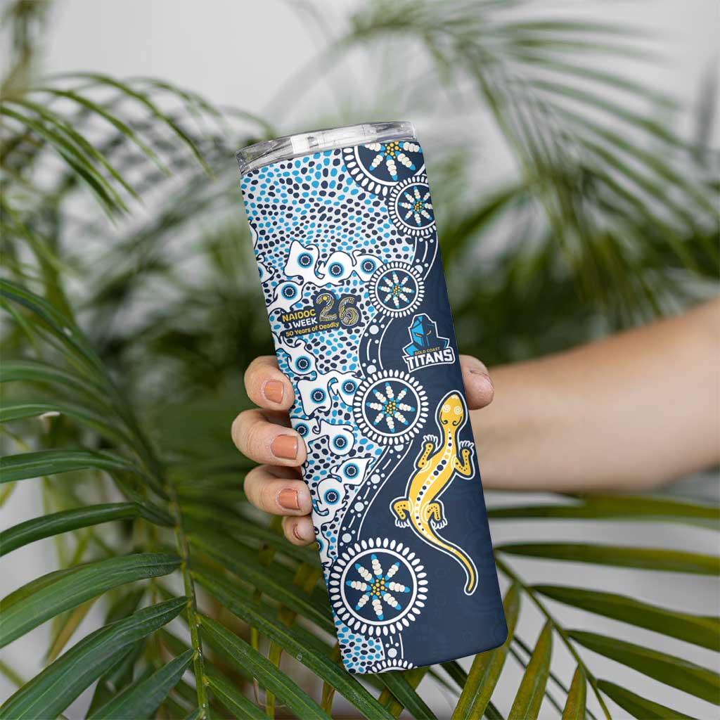 Gold Coast Titans NAIDOC Week 2026 Skinny Tumbler Aboriginal Lizard Dot Painting - 50 Years of Deadly