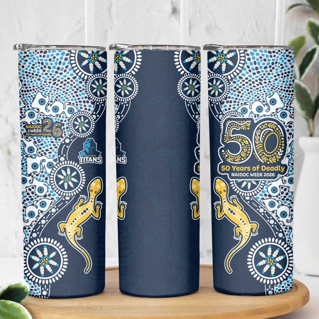 Gold Coast Titans NAIDOC Week 2026 Skinny Tumbler Aboriginal Lizard Dot Painting - 50 Years of Deadly