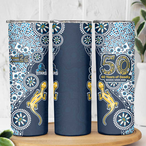 Gold Coast Titans NAIDOC Week 2026 Skinny Tumbler Aboriginal Lizard Dot Painting - 50 Years of Deadly