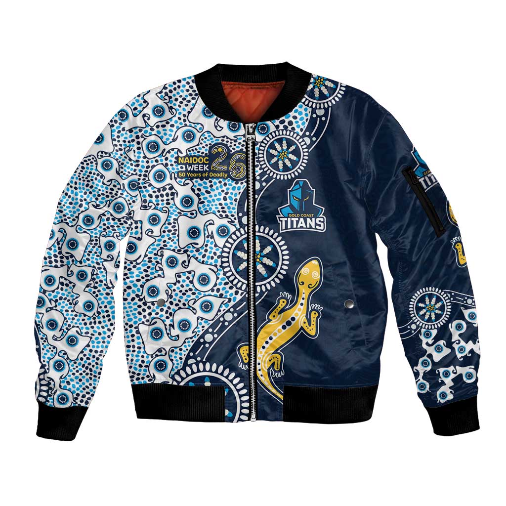 Gold Coast Titans NAIDOC Week 2026 Sleeve Zip Bomber Jacket Aboriginal Lizard Dot Painting - 50 Years of Deadly