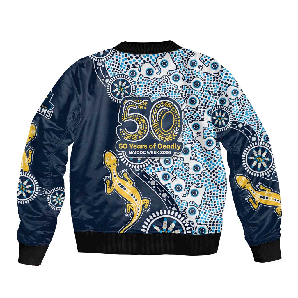Gold Coast Titans NAIDOC Week 2026 Sleeve Zip Bomber Jacket Aboriginal Lizard Dot Painting - 50 Years of Deadly