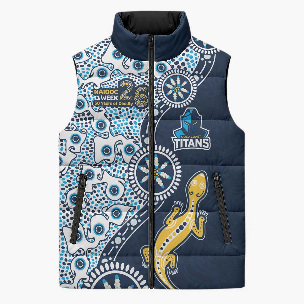 Gold Coast Titans NAIDOC Week 2026 Sleeveless Puffer Jacket Aboriginal Lizard Dot Painting - 50 Years of Deadly
