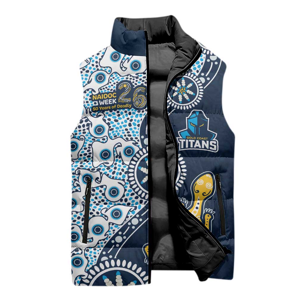 Gold Coast Titans NAIDOC Week 2026 Sleeveless Puffer Jacket Aboriginal Lizard Dot Painting - 50 Years of Deadly