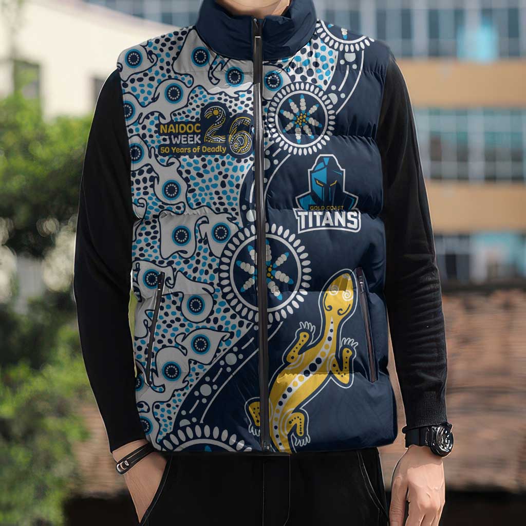 Gold Coast Titans NAIDOC Week 2026 Sleeveless Puffer Jacket Aboriginal Lizard Dot Painting - 50 Years of Deadly