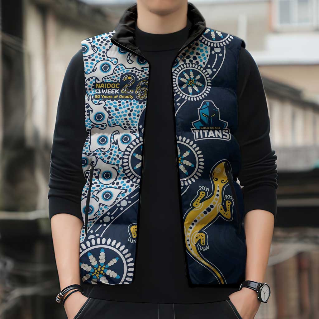 Gold Coast Titans NAIDOC Week 2026 Sleeveless Puffer Jacket Aboriginal Lizard Dot Painting - 50 Years of Deadly