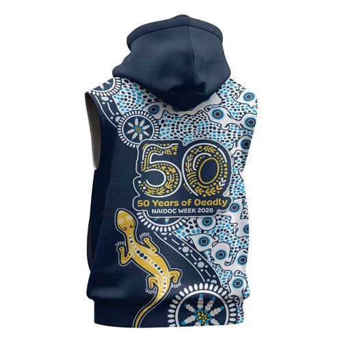 Gold Coast Titans NAIDOC Week 2026 Sleeveless Zip Hoodie Aboriginal Lizard Dot Painting - 50 Years of Deadly