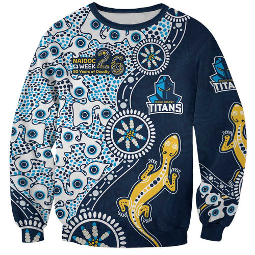 Gold Coast Titans NAIDOC Week 2026 Sweatshirt Aboriginal Lizard Dot Painting - 50 Years of Deadly