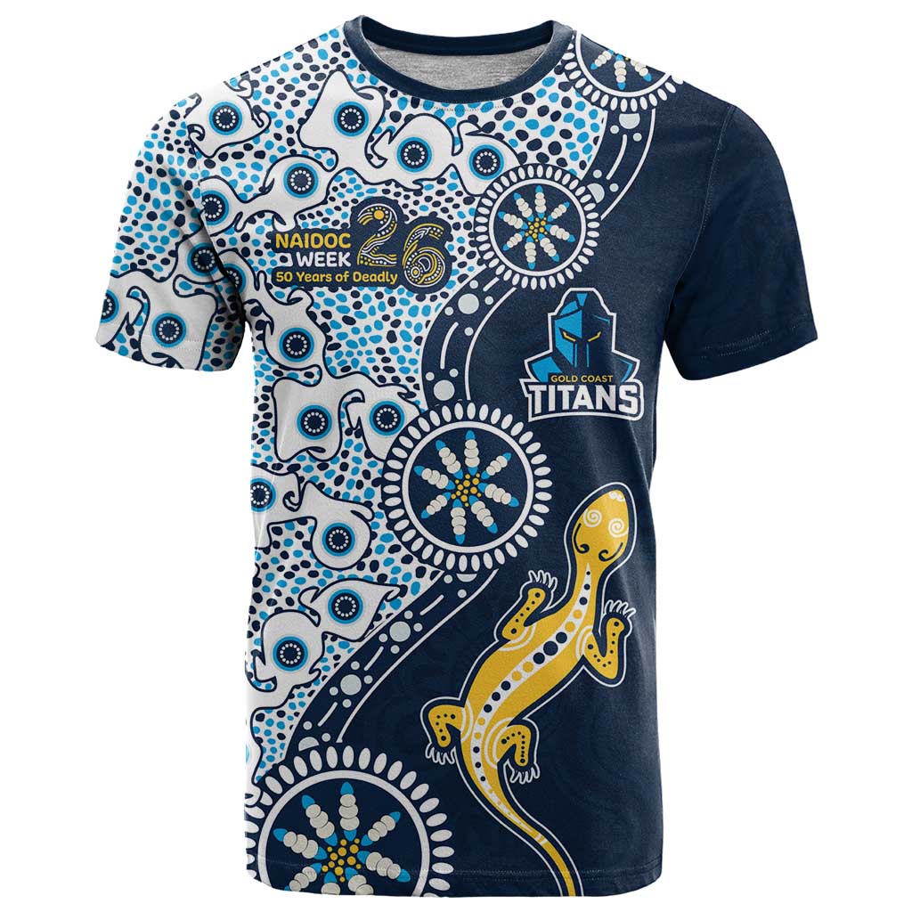 Gold Coast Titans NAIDOC Week 2026 T Shirt Aboriginal Lizard Dot Painting - 50 Years of Deadly