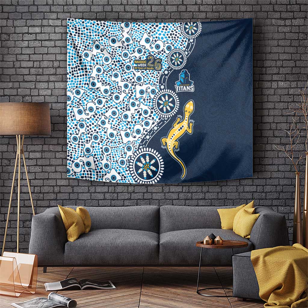 Gold Coast Titans NAIDOC Week 2026 Tapestry Aboriginal Lizard Dot Painting - 50 Years of Deadly