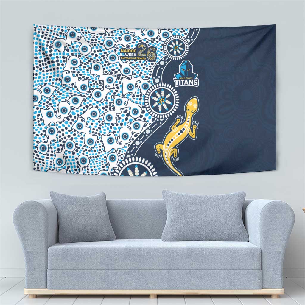 Gold Coast Titans NAIDOC Week 2026 Tapestry Aboriginal Lizard Dot Painting - 50 Years of Deadly