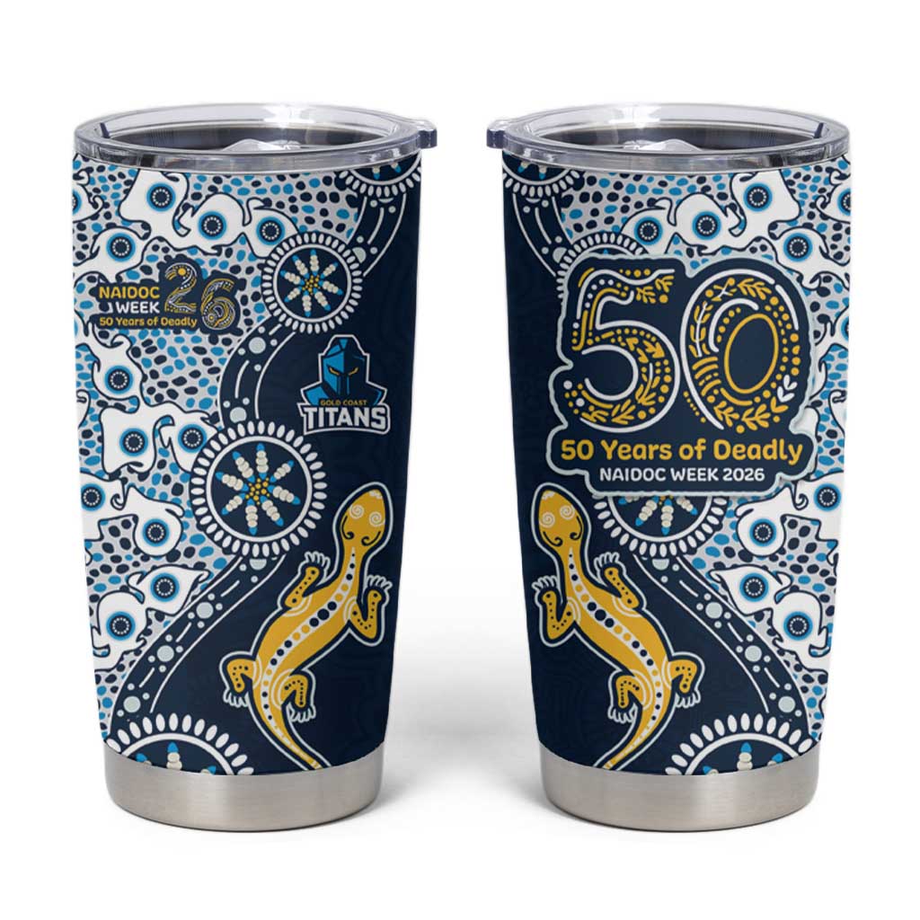 Gold Coast Titans NAIDOC Week 2026 Tumbler Cup Aboriginal Lizard Dot Painting - 50 Years of Deadly