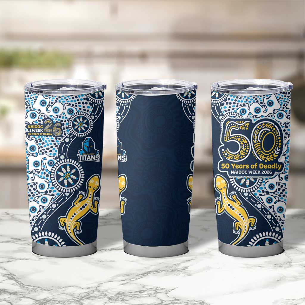 Gold Coast Titans NAIDOC Week 2026 Tumbler Cup Aboriginal Lizard Dot Painting - 50 Years of Deadly