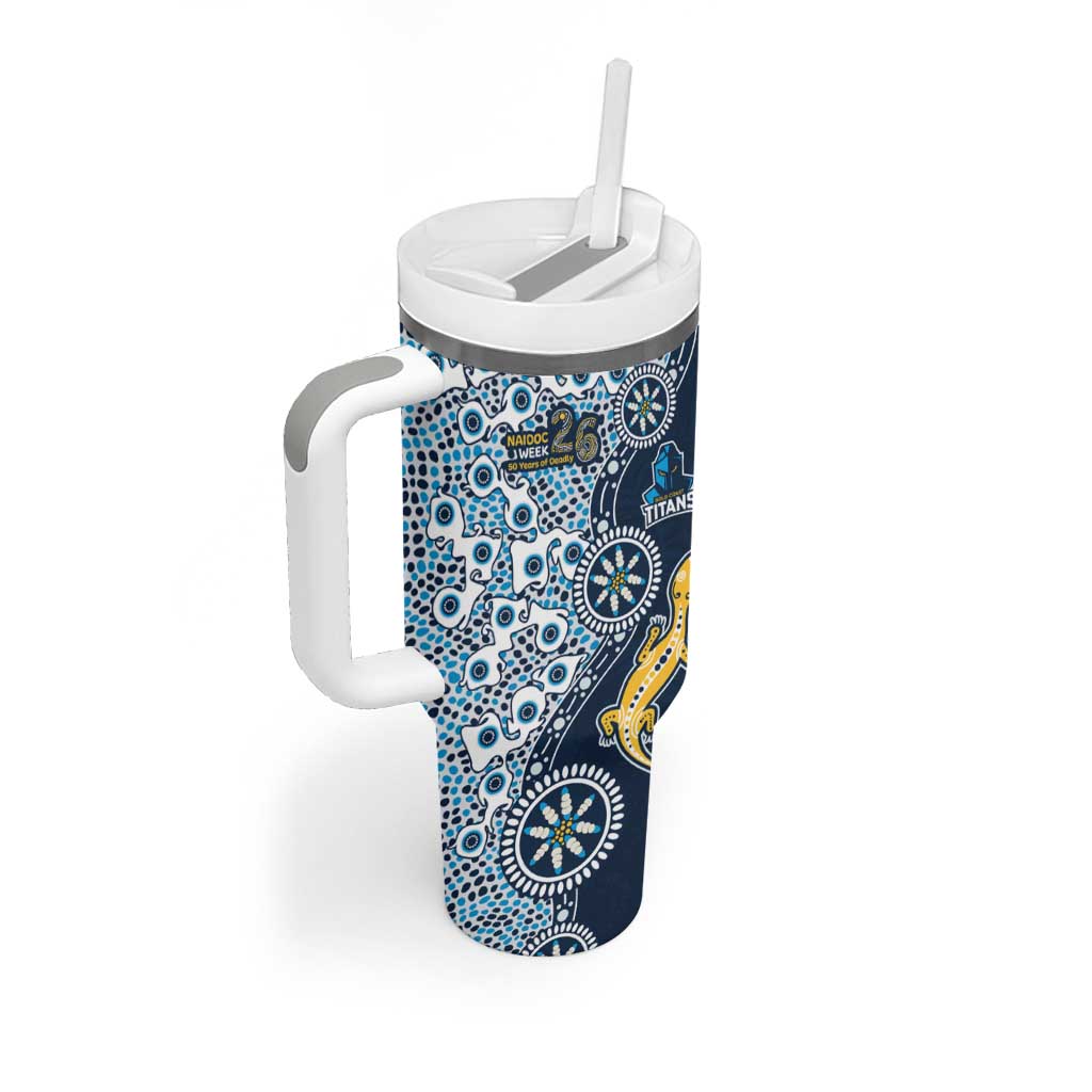 Gold Coast Titans NAIDOC Week 2026 Tumbler With Handle Aboriginal Lizard Dot Painting - 50 Years of Deadly