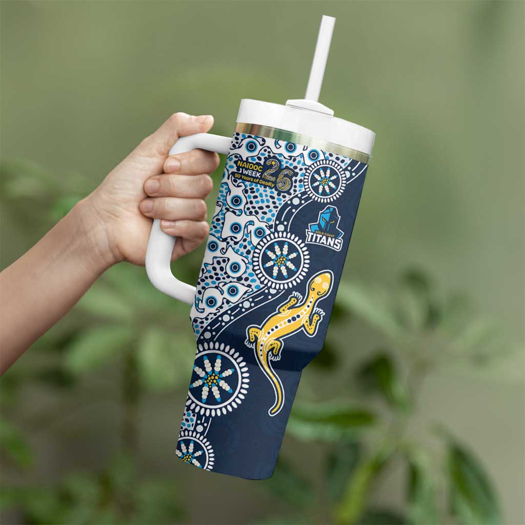 Gold Coast Titans NAIDOC Week 2026 Tumbler With Handle Aboriginal Lizard Dot Painting - 50 Years of Deadly