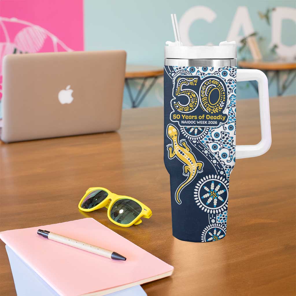 Gold Coast Titans NAIDOC Week 2026 Tumbler With Handle Aboriginal Lizard Dot Painting - 50 Years of Deadly