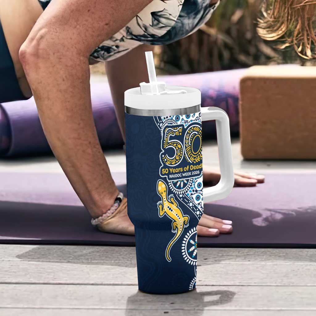 Gold Coast Titans NAIDOC Week 2026 Tumbler With Handle Aboriginal Lizard Dot Painting - 50 Years of Deadly
