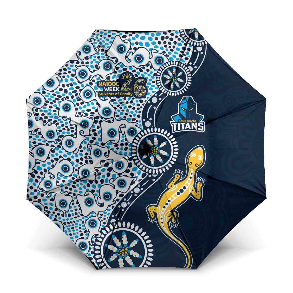 Gold Coast Titans NAIDOC Week 2026 Umbrella Aboriginal Lizard Dot Painting - 50 Years of Deadly