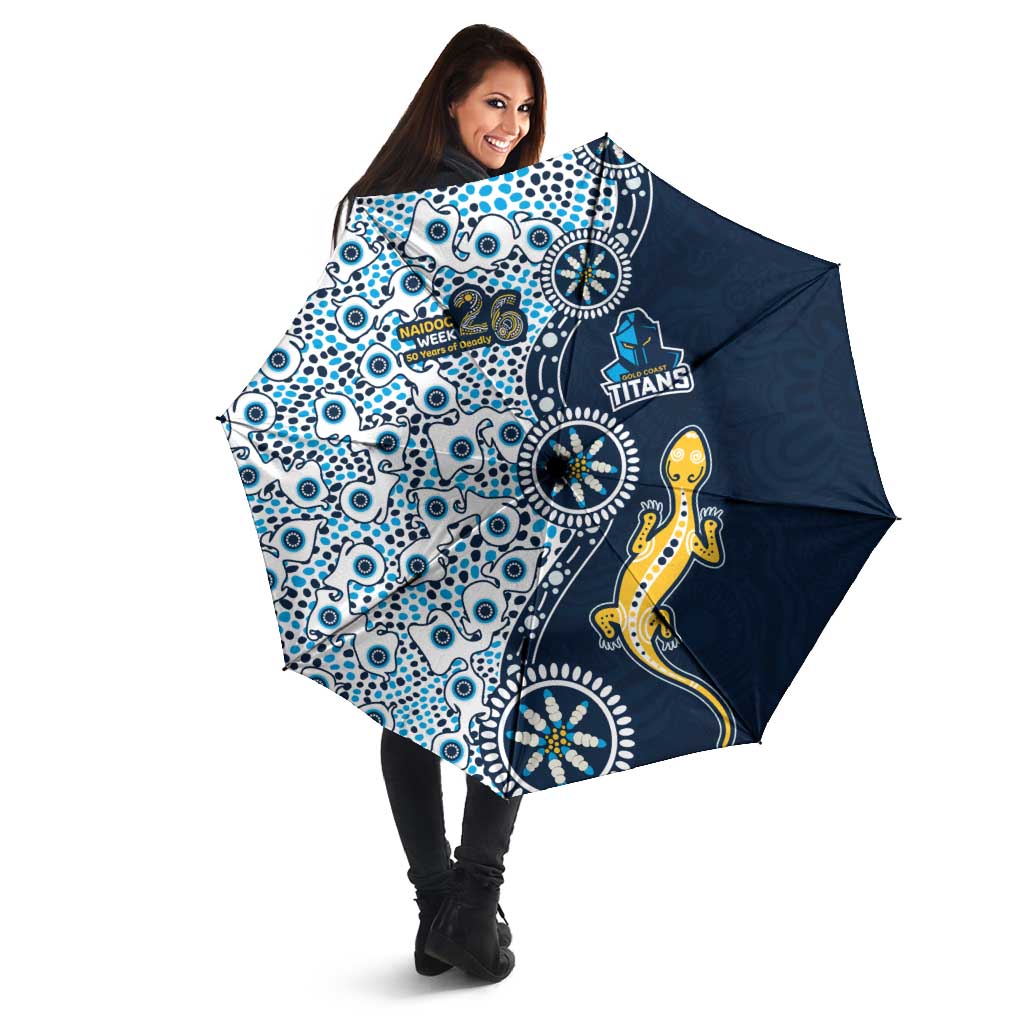 Gold Coast Titans NAIDOC Week 2026 Umbrella Aboriginal Lizard Dot Painting - 50 Years of Deadly