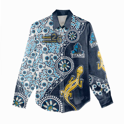 Gold Coast Titans NAIDOC Week 2026 Women Casual Shirt Aboriginal Lizard Dot Painting - 50 Years of Deadly