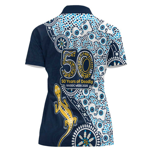 Gold Coast Titans NAIDOC Week 2026 Women Polo Shirt Aboriginal Lizard Dot Painting - 50 Years of Deadly