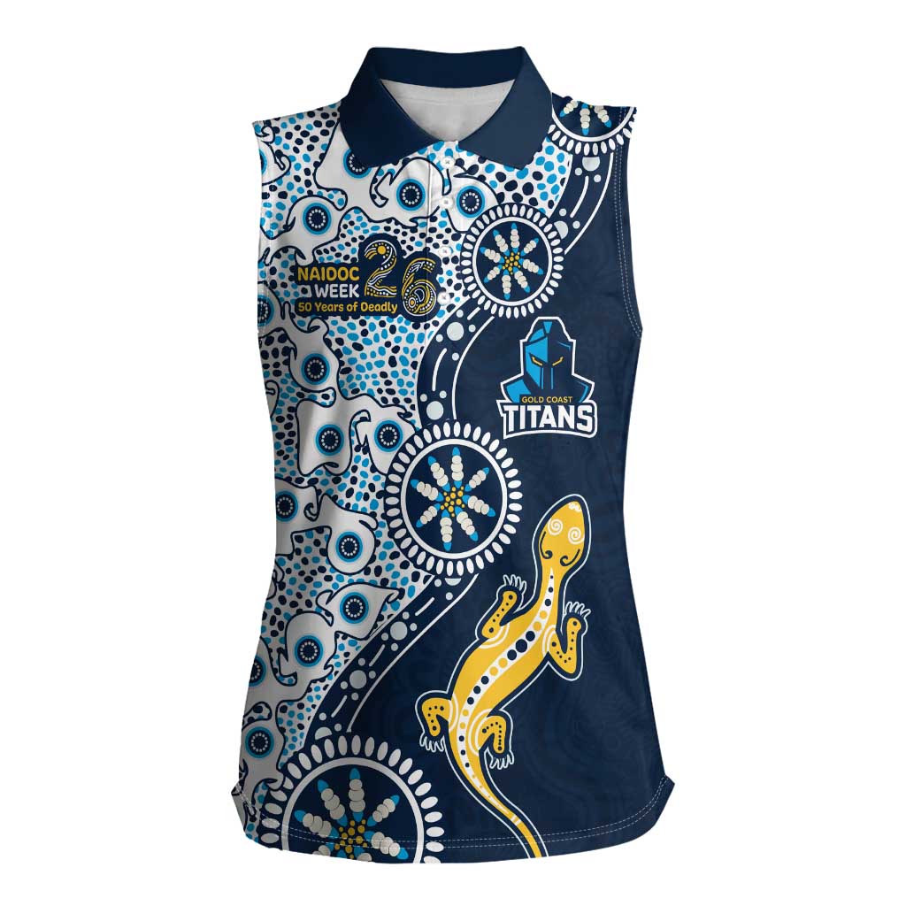 Gold Coast Titans NAIDOC Week 2026 Women Sleeveless Polo Shirt Aboriginal Lizard Dot Painting - 50 Years of Deadly