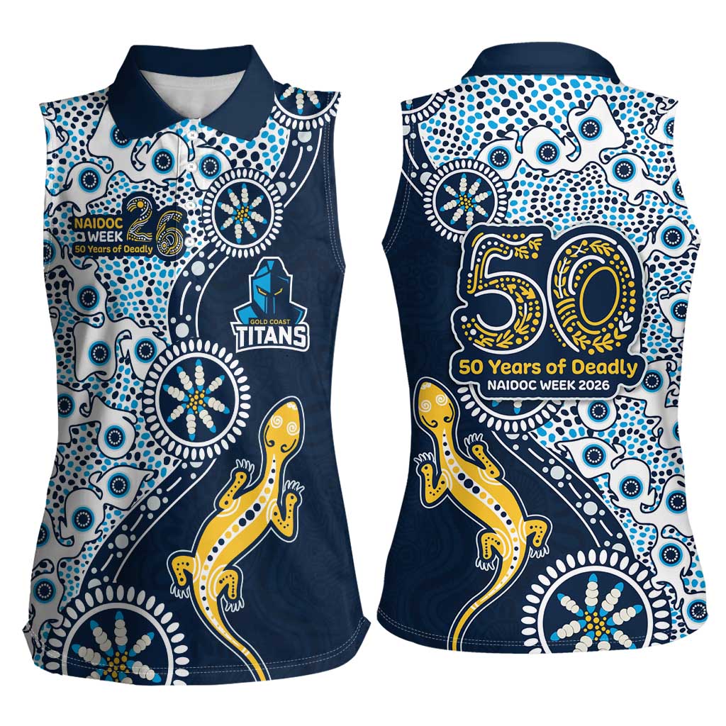 Gold Coast Titans NAIDOC Week 2026 Women Sleeveless Polo Shirt Aboriginal Lizard Dot Painting - 50 Years of Deadly