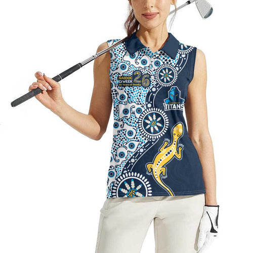 Gold Coast Titans NAIDOC Week 2026 Women Sleeveless Polo Shirt Aboriginal Lizard Dot Painting - 50 Years of Deadly