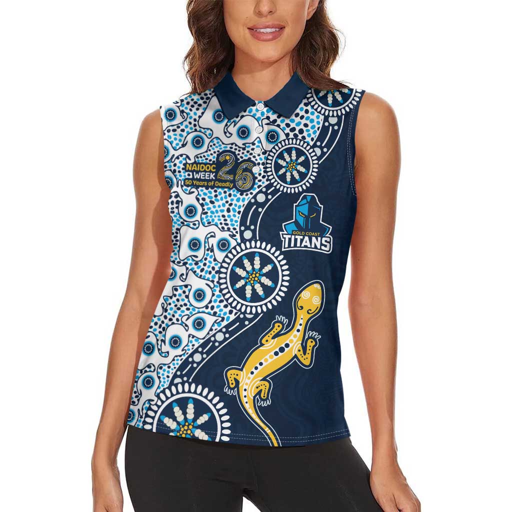 Gold Coast Titans NAIDOC Week 2026 Women Sleeveless Polo Shirt Aboriginal Lizard Dot Painting - 50 Years of Deadly