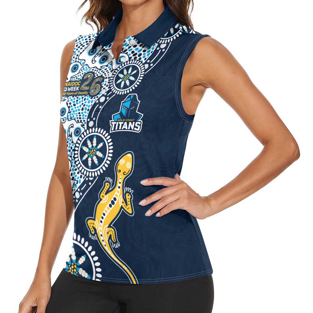 Gold Coast Titans NAIDOC Week 2026 Women Sleeveless Polo Shirt Aboriginal Lizard Dot Painting - 50 Years of Deadly