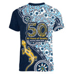 Gold Coast Titans NAIDOC Week 2026 Women V-Neck T-Shirt Aboriginal Lizard Dot Painting - 50 Years of Deadly