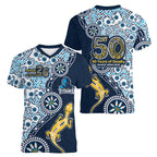 Gold Coast Titans NAIDOC Week 2026 Women V-Neck T-Shirt Aboriginal Lizard Dot Painting - 50 Years of Deadly