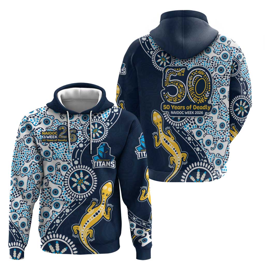 Gold Coast Titans NAIDOC Week 2026 Zip Hoodie Aboriginal Lizard Dot Painting - 50 Years of Deadly