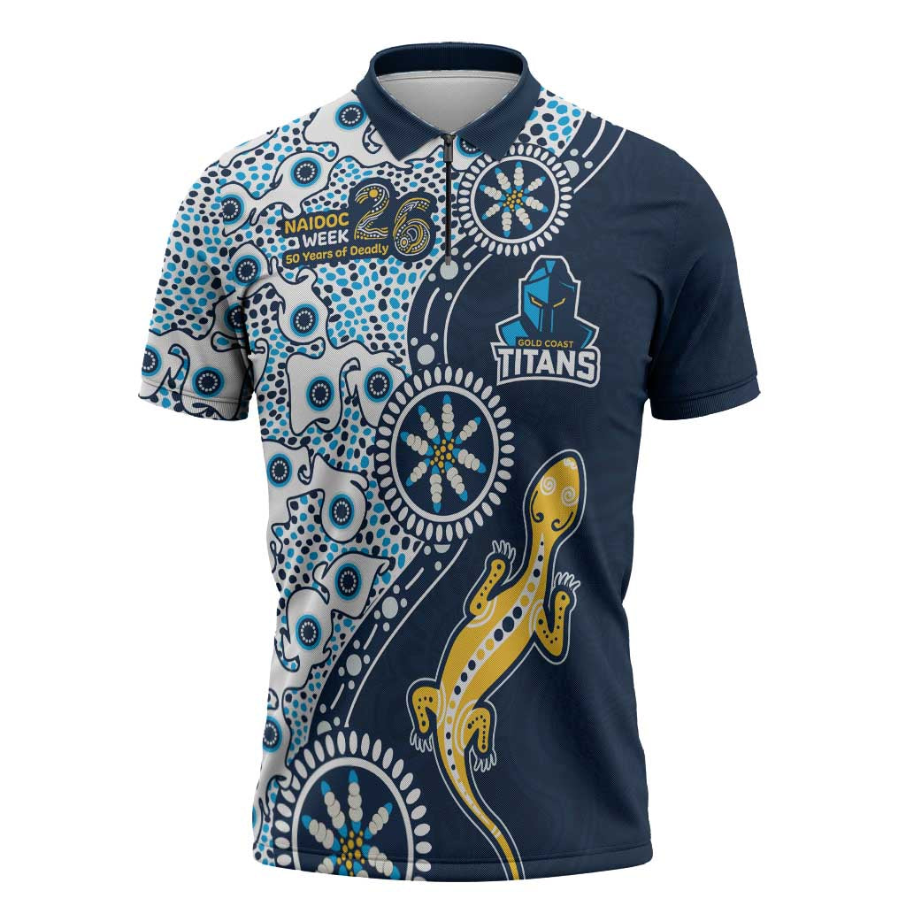 Gold Coast Titans NAIDOC Week 2026 Zipper Polo Shirt Aboriginal Lizard Dot Painting - 50 Years of Deadly