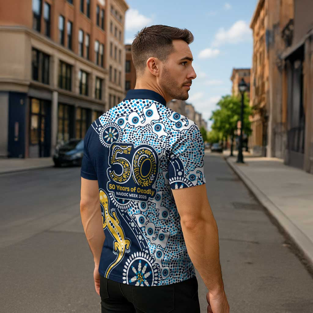 Gold Coast Titans NAIDOC Week 2026 Zipper Polo Shirt Aboriginal Lizard Dot Painting - 50 Years of Deadly