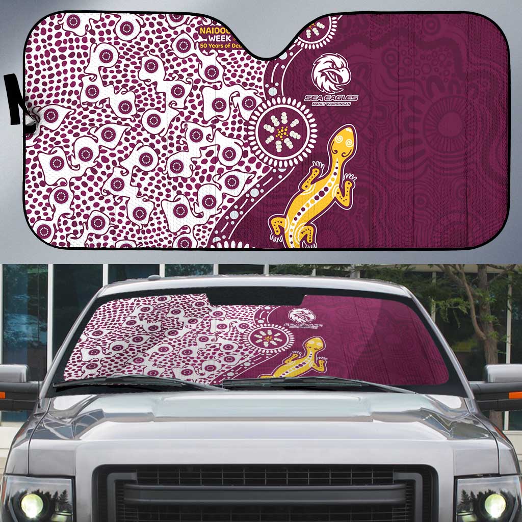 Manly Warringah Sea Eagles NAIDOC Week 2026 Auto Sun Shade Aboriginal Lizard Dot Painting - 50 Years of Deadly