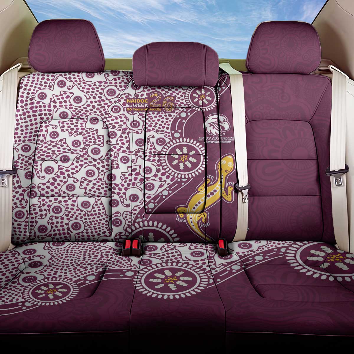 Manly Warringah Sea Eagles NAIDOC Week 2026 Back Car Seat Cover Aboriginal Lizard Dot Painting - 50 Years of Deadly